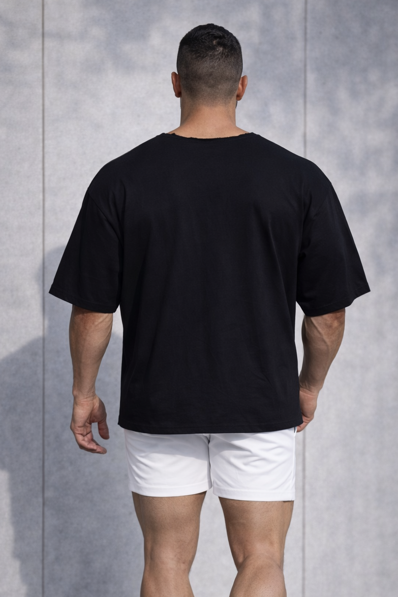 Jed North Raw-Cut Boxy Crop Tee – Schwarz