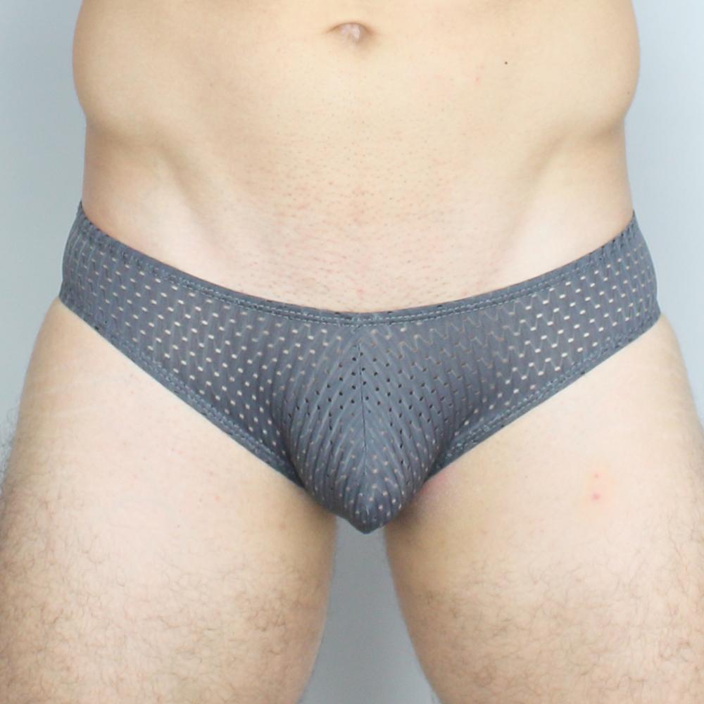 Gray mesh mckillop gbpl gravity brief expose lycra briefs with subtle small white dot pattern on front side