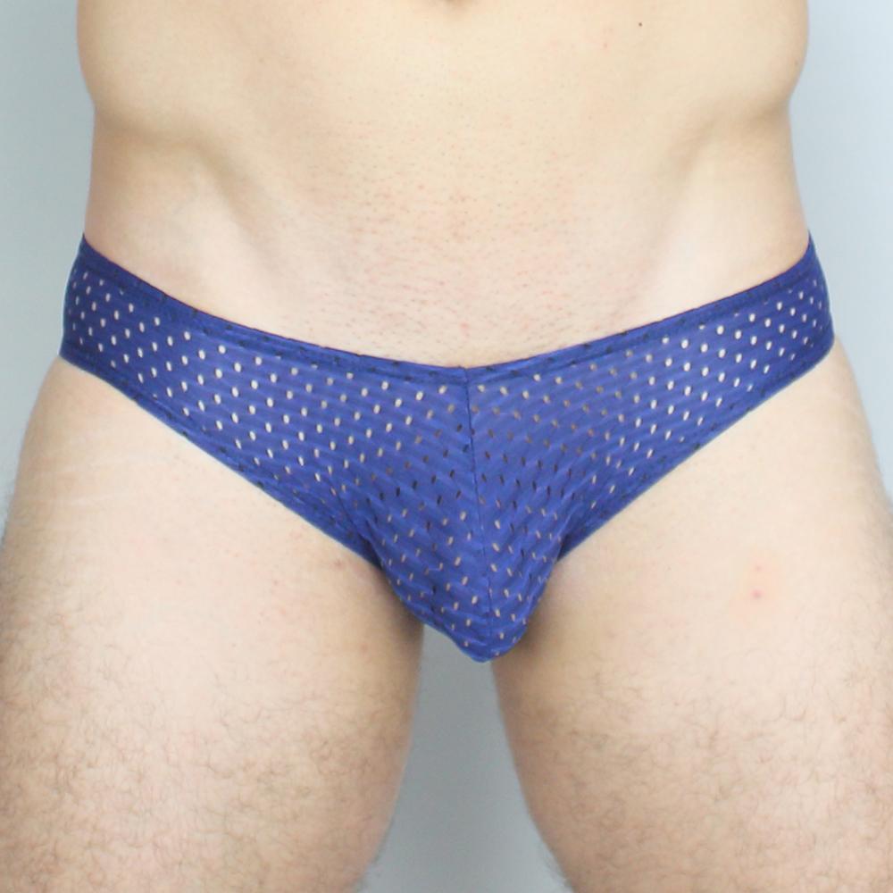 Blue mesh mckillop gbpl gravity brief expose lycra with small white dots pattern for breathable comfort