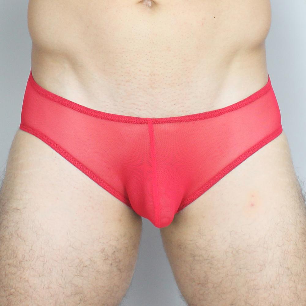 Red sheer mesh McKillop GBUS Gravity brief ultra mesh with a solid red elastic waistband
