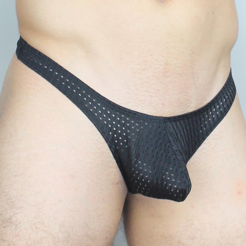 Black mesh thong with a supportive contoured design from Mckillop GGPL Gravity Enhance Thong Expose shown from the back side