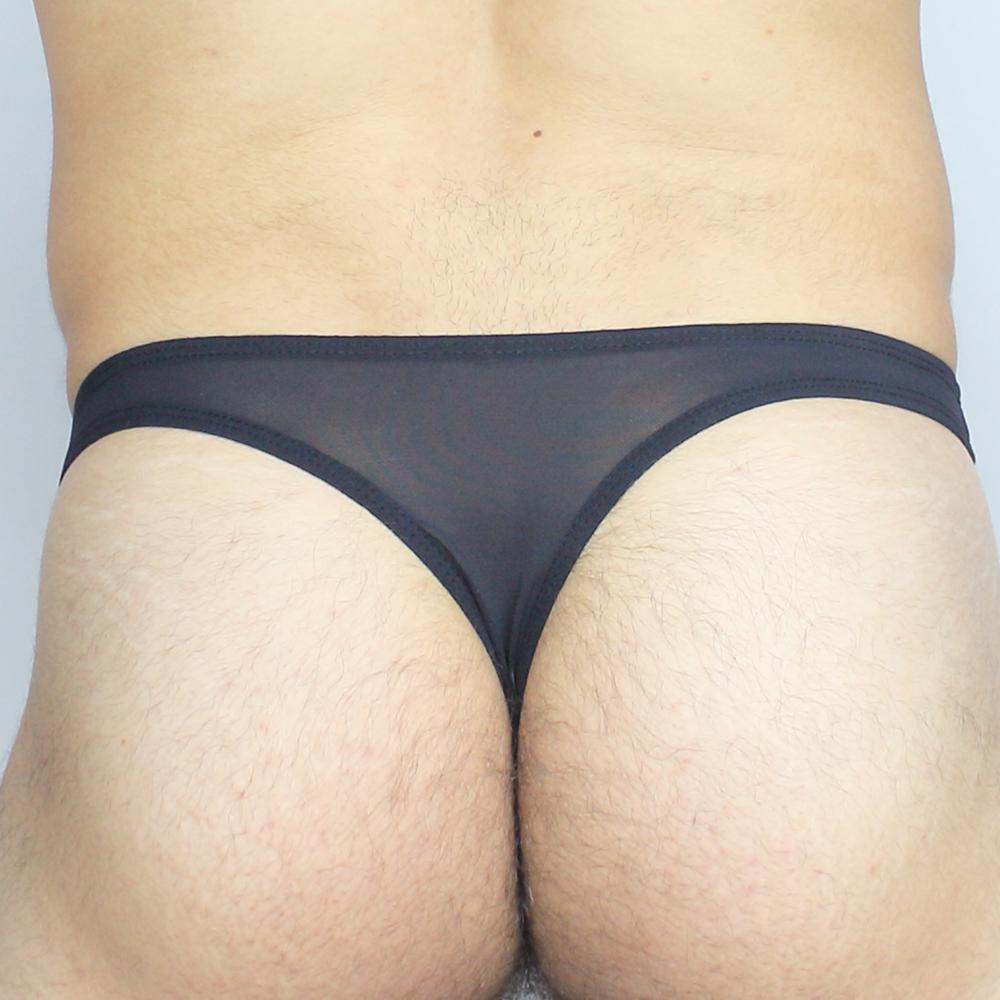Black sheer thong with solid black waistband from mckillop ggus gravity enhance thong ultra collection front view