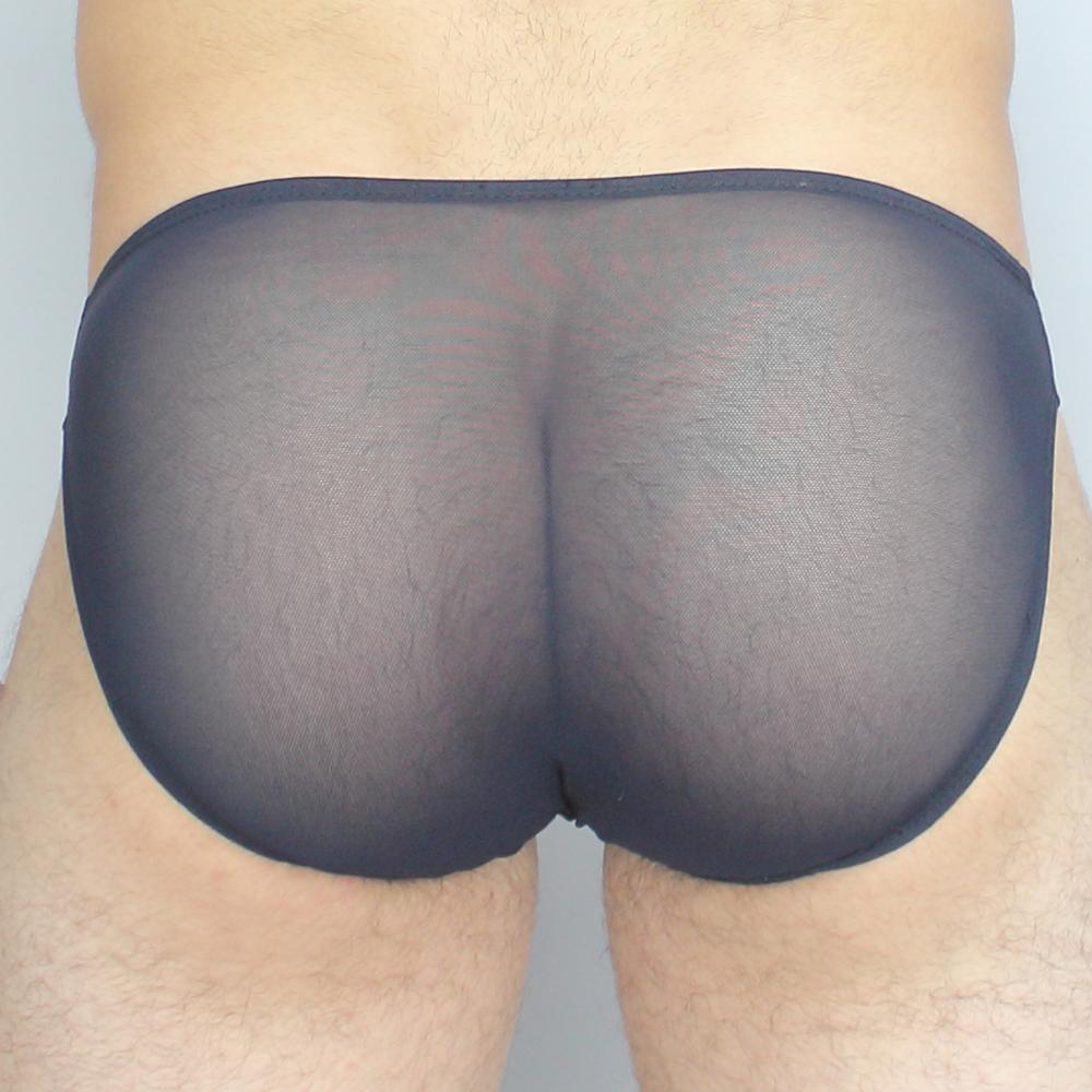 Black sheer mesh briefs mckillop gkus gravity bikini ultra mesh showing back side with breathable fabric design