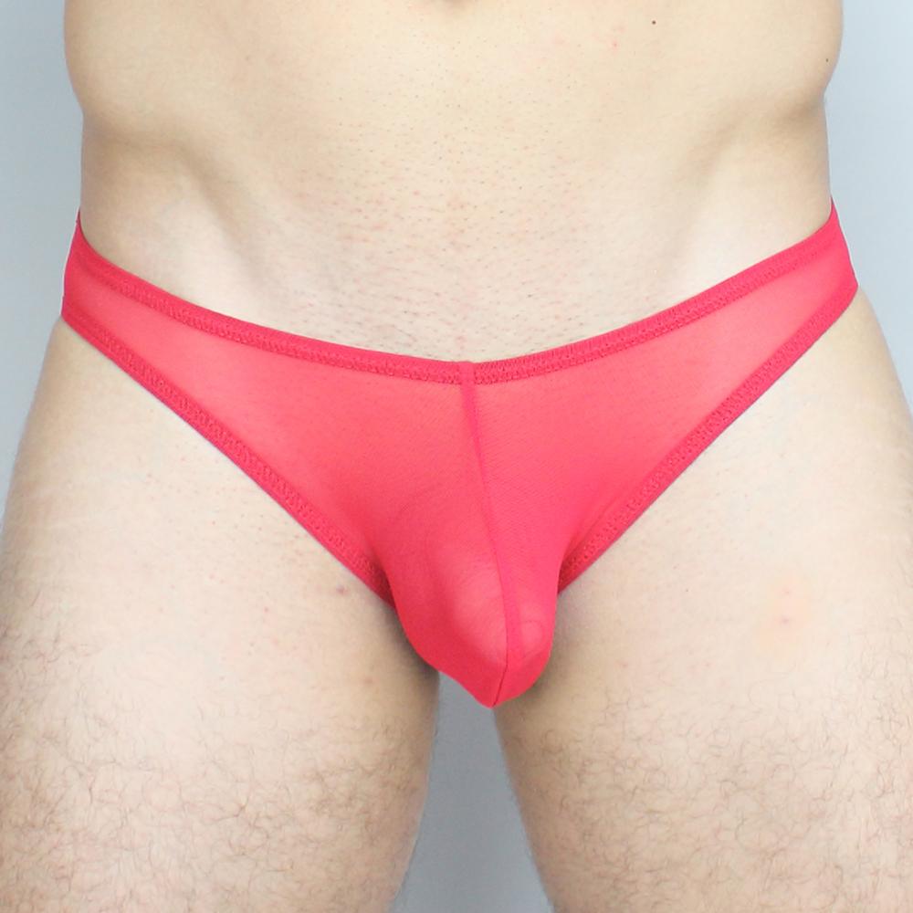 Bright red mckillop gkus gravity bikini ultra mesh briefs with sheer mesh and solid waistband