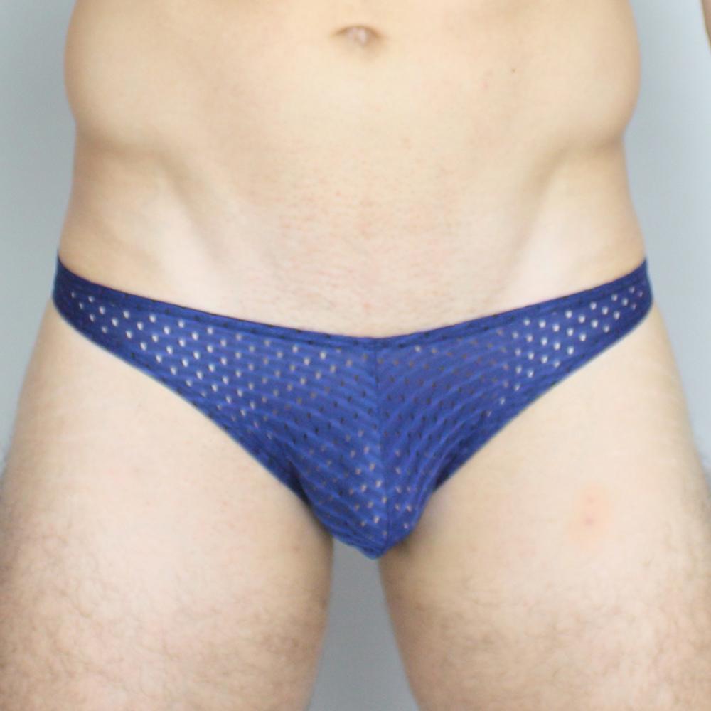 Mckillop MCKGKPL bikini brief in blue mesh with a pattern of small white dots for comfortable everyday wear