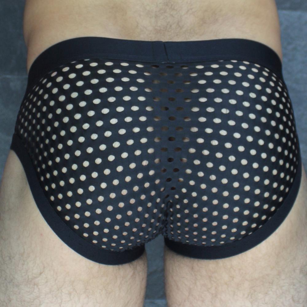 Mckillop MCKOBHQ brief black mesh with white polka dots and solid black waistband front view