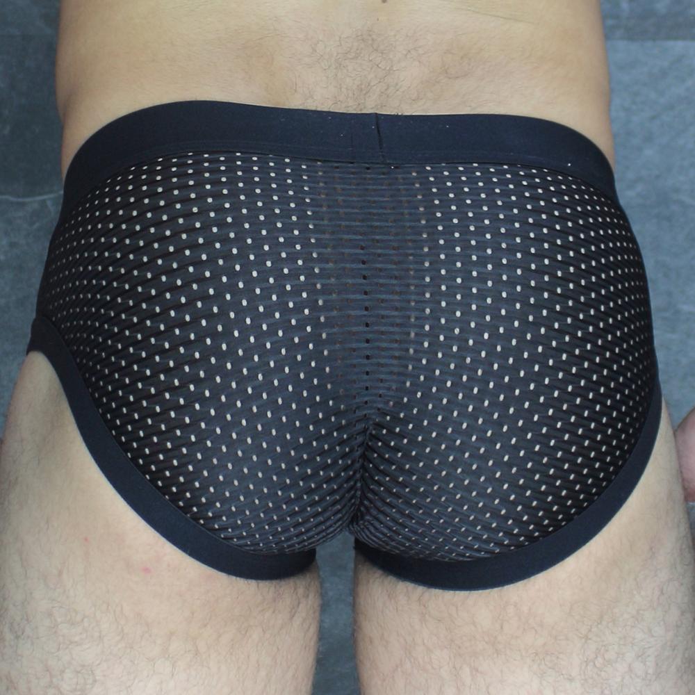 Mckillop MCKOBPL brief black mesh briefs with subtle white dot pattern and solid black elastic waistband