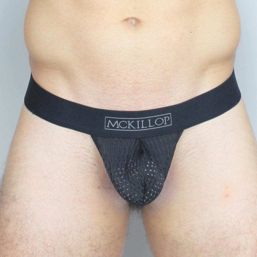 Black mckillop mppl max bulge pouch jockstrap with mesh front panel and elastic waistband for support and comfort
