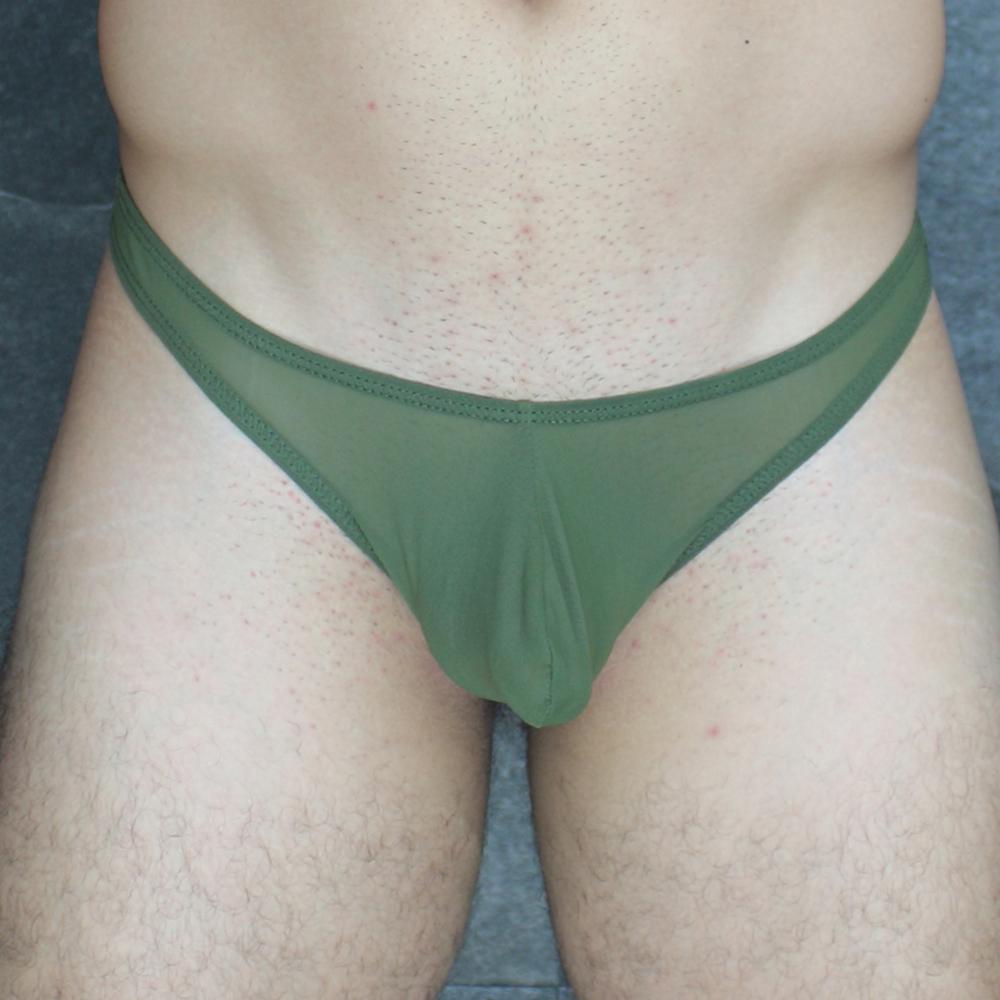 Olive green sheer mesh thong mckillop vtus hoist thong ultra mesh showing front side design and material details