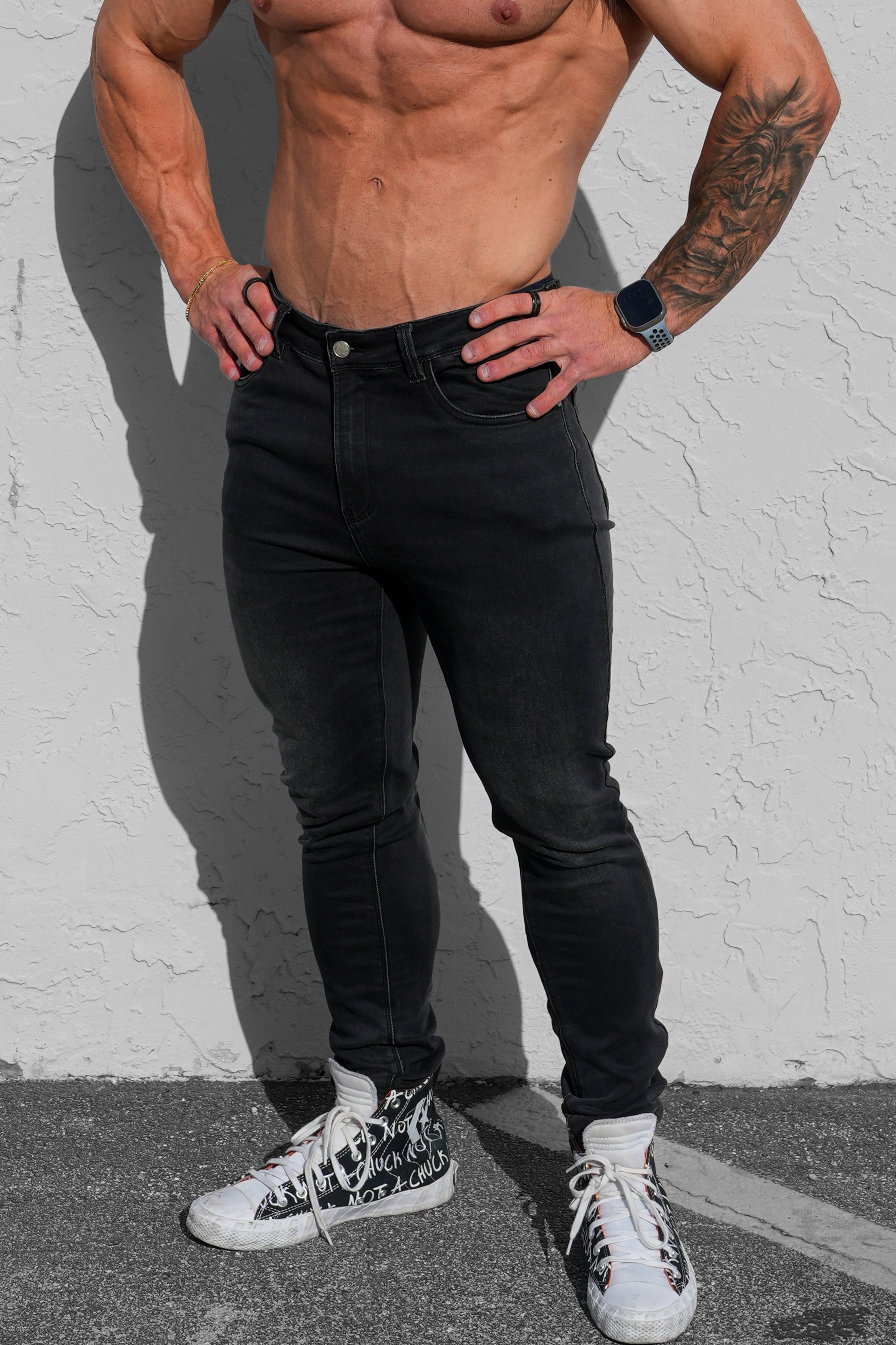 Men's Premium Fitted Stretchy Jeans - Faded Black - DealByEthan.gay loves Jed North