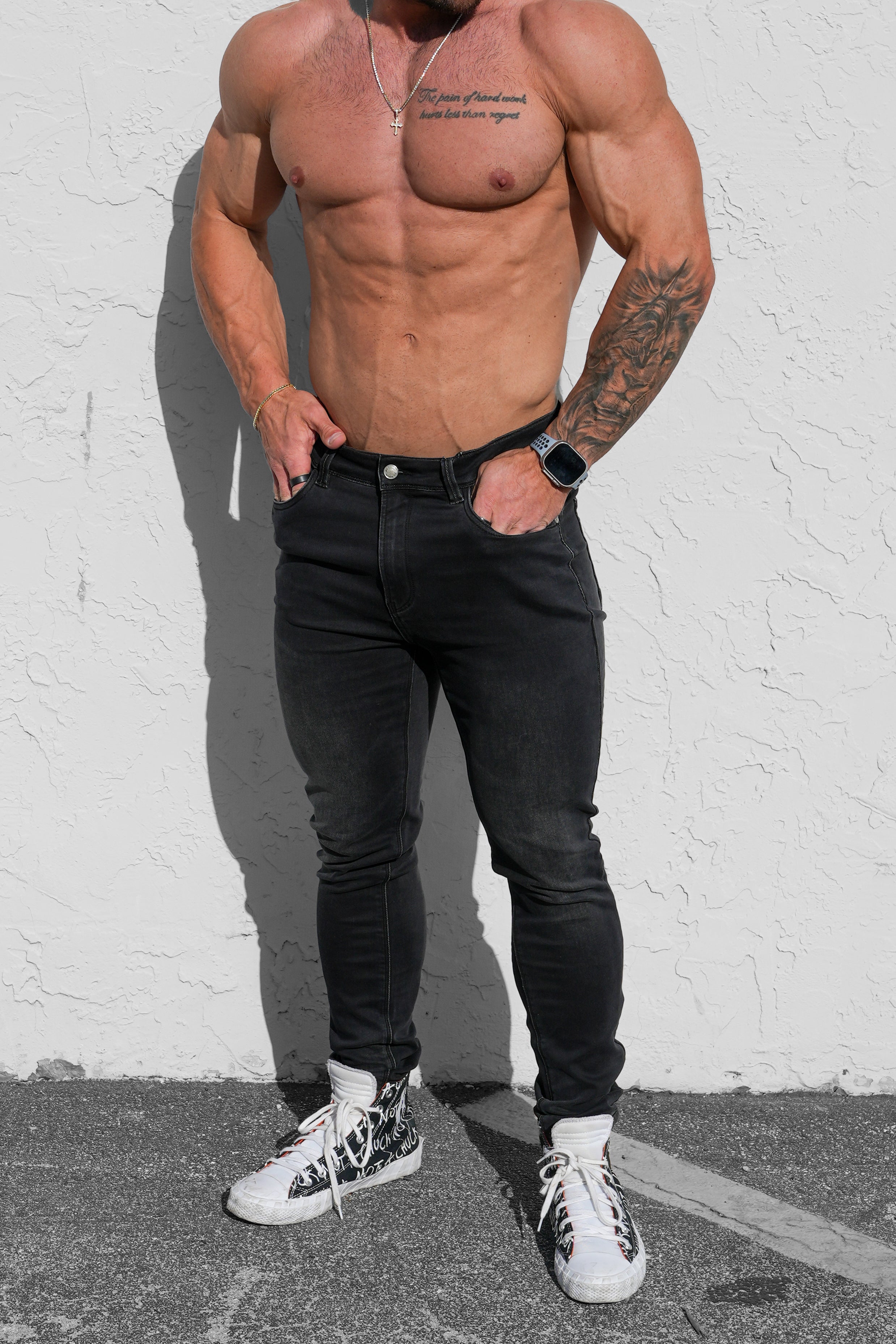 Men's Premium Fitted Stretchy Jeans - Faded Black - DealByEthan.gay loves Jed North