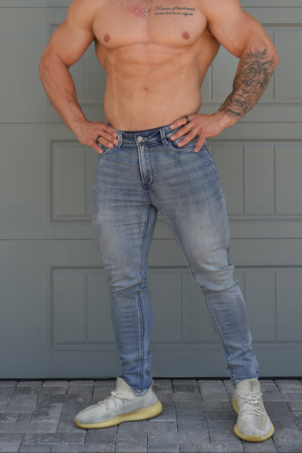 Men's Premium Fitted Stretchy Jeans - Faded Blue - DealByEthan.gay loves Jed North