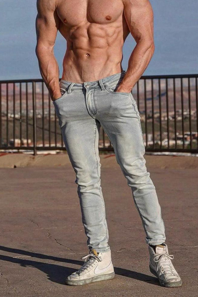 Men's Premium Fitted Stretchy Jeans - Faded Light Blue - DealByEthan.gay loves Jed North