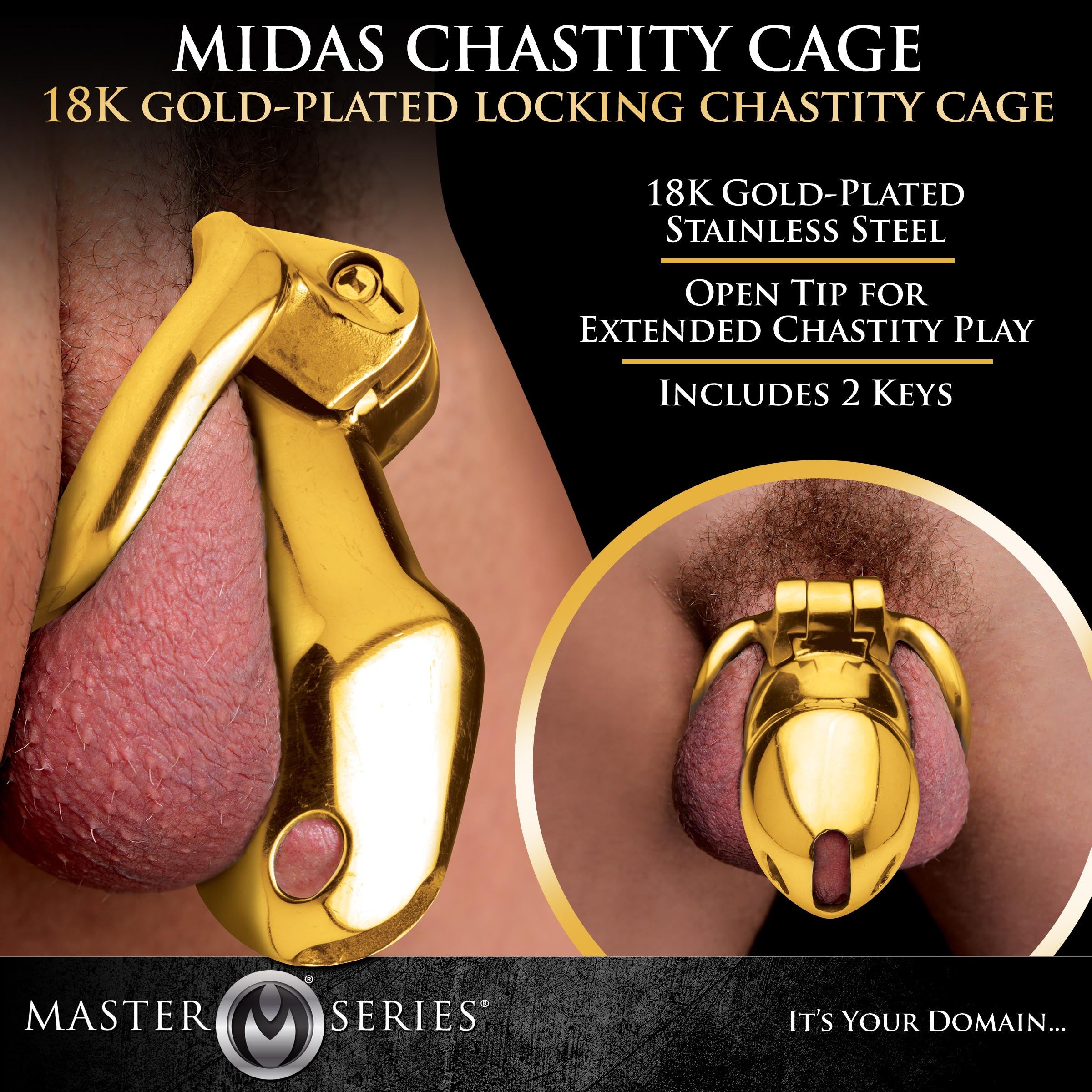 Jaula de castidad con cierre Midas bañada en oro de 18 quilates