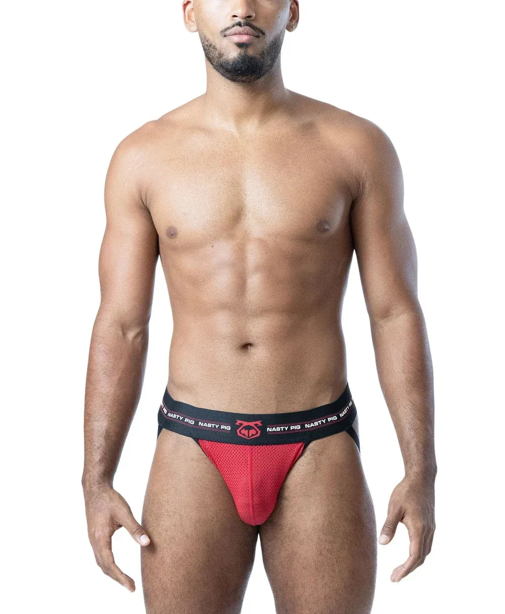 Nasty Pig Core Mesh Jockstrap Black/System Red/White