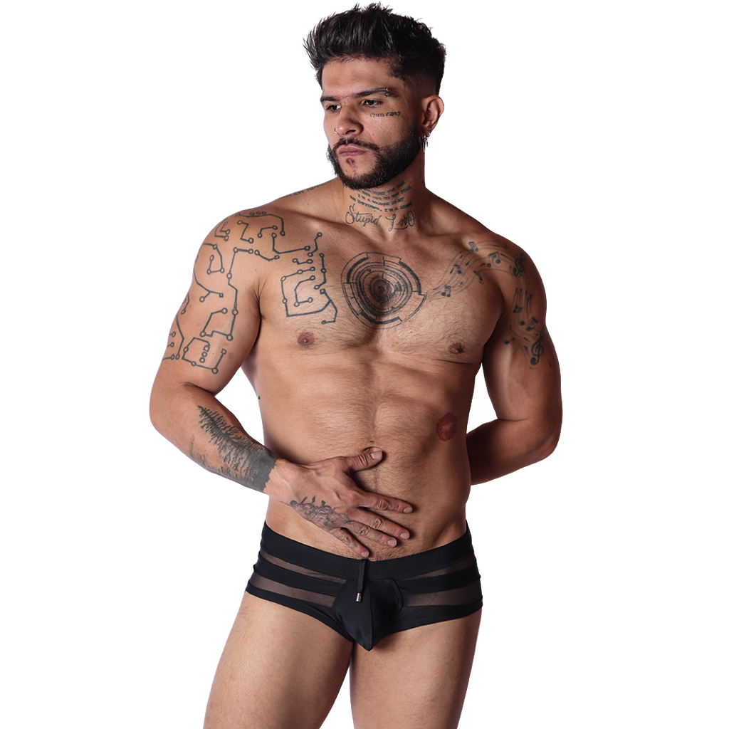 Panel Black Swim Brief on model by Gigo Underwear