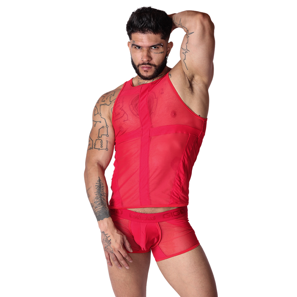Panel Red Tank back view by Gigo Underwear