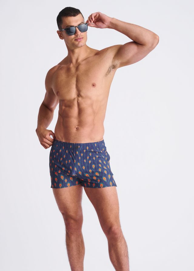 PEACOCK FEATHERS SEERSUCKER SWIM SHORTS W/ MESH LINING - DealByEthan.gay loves POSTMARC