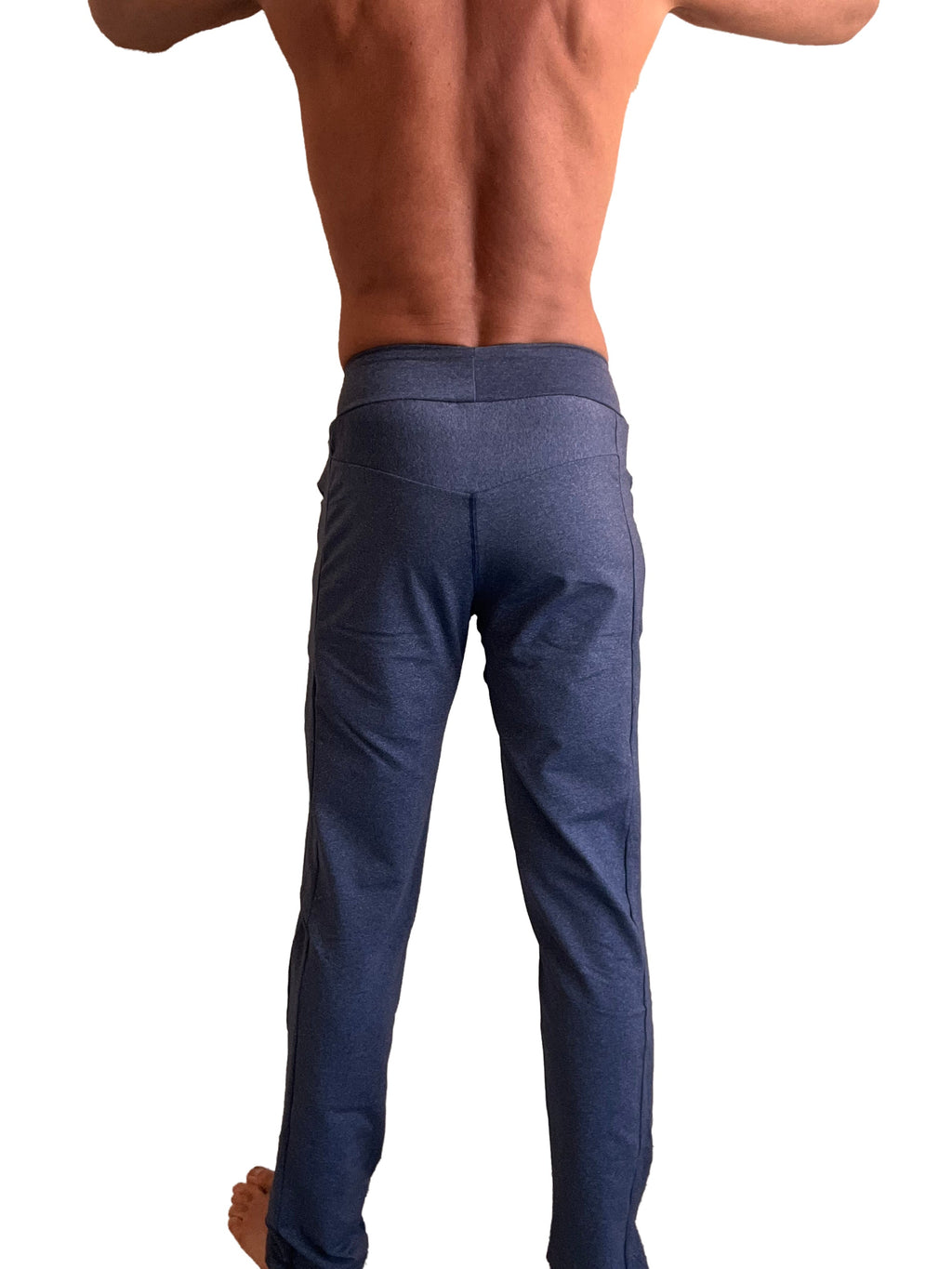 Dark blue slim-fit performance premium track and lounge sweat pant with stretchy waistband and side seam detailing