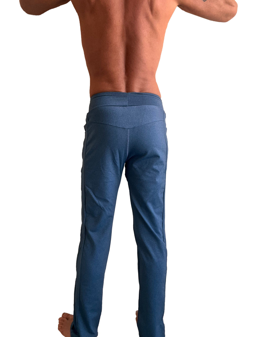 Performance-premiumlong cuffed jogger and yoga sweat pants in coral blue heather with fitted design and seam detailing