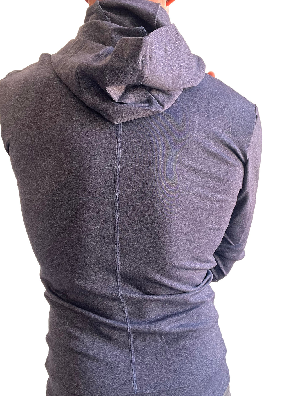 Performance premium form-fit crossover yoga track hoodie navy blue heather in soft textured fabric with relaxed fit