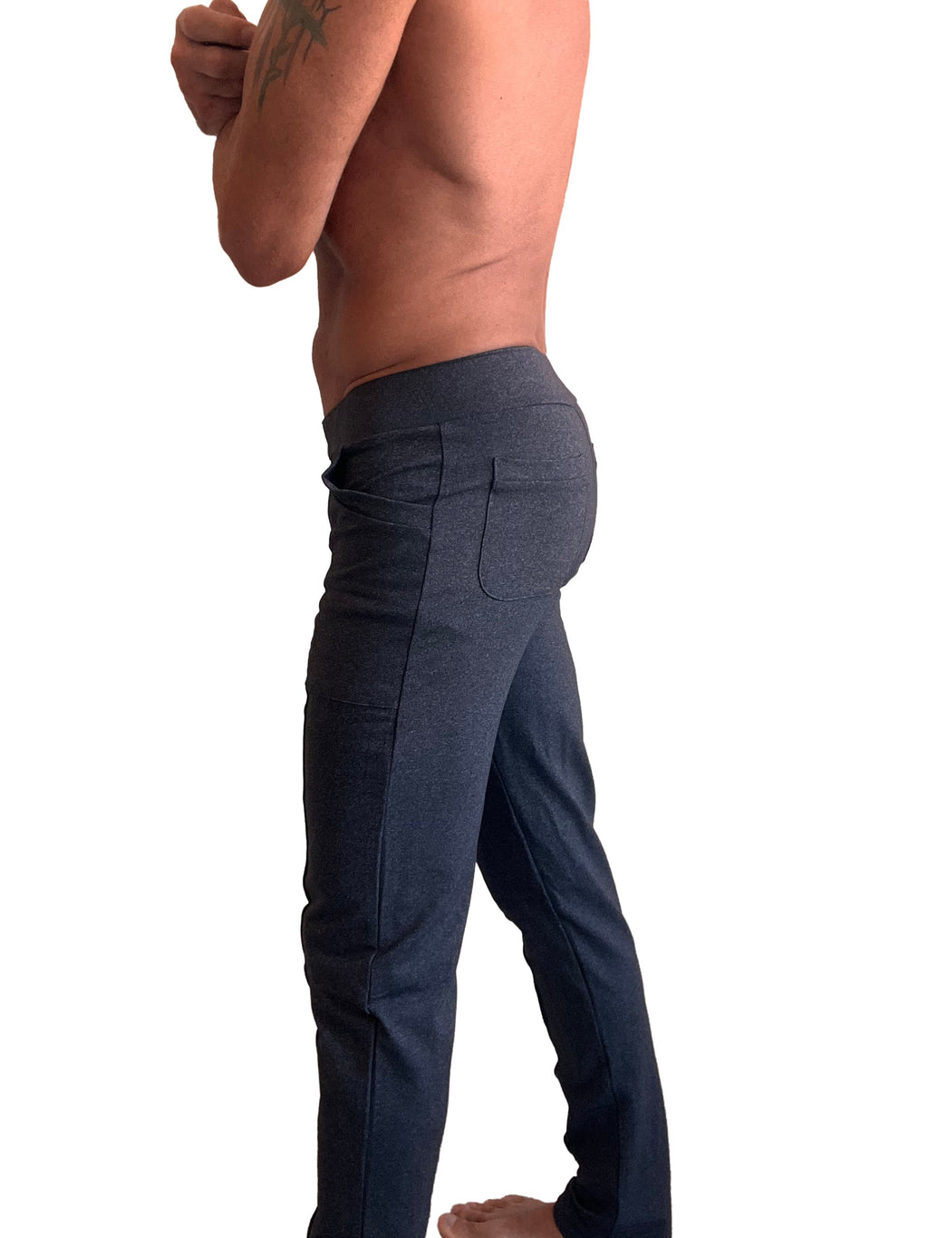Dark blue heathered performance tactical urban dress pants with relaxed fit and multiple pockets for versatile wear