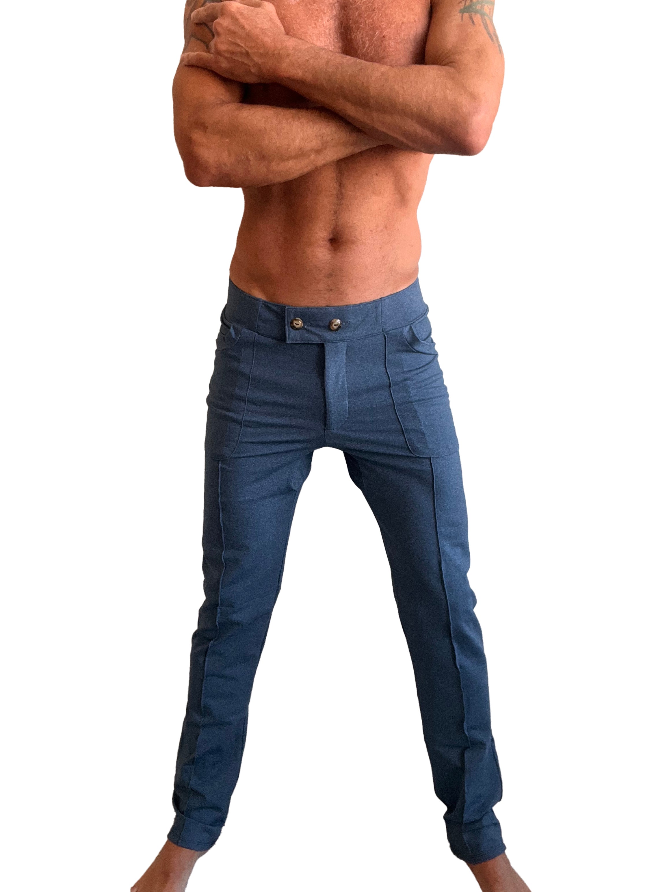 Performance premium tactical urban dress pant coral blue heather with tailored fit and gold toned waist buttons