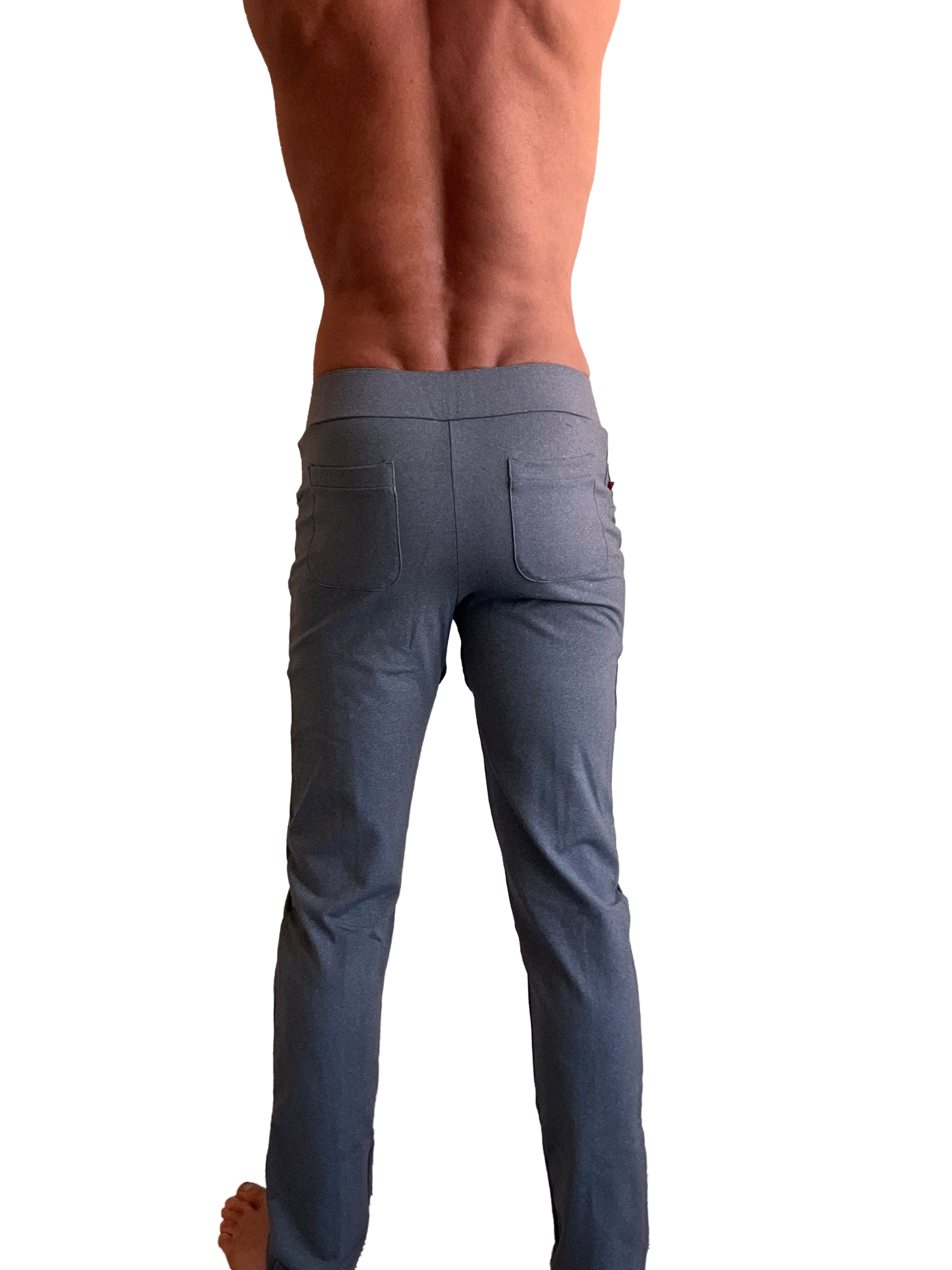 Performance-premium tactical urban dress pant yoga pant in dark grey heather with smooth fabric and subtle stitching details