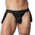 Black sheer leopard print Gigo plush skirt with a branded elastic waistband and side panels.