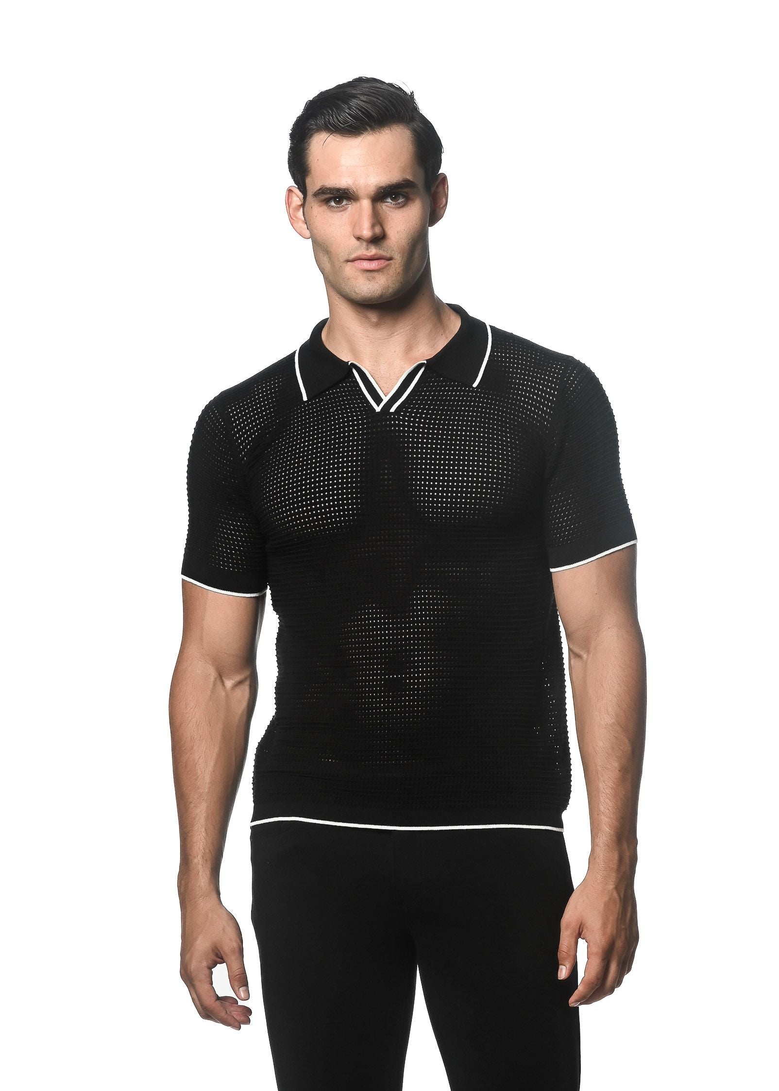 STRICKPOLOSHIRT MIT JOHNNY-KRAGEN UND KANTEN