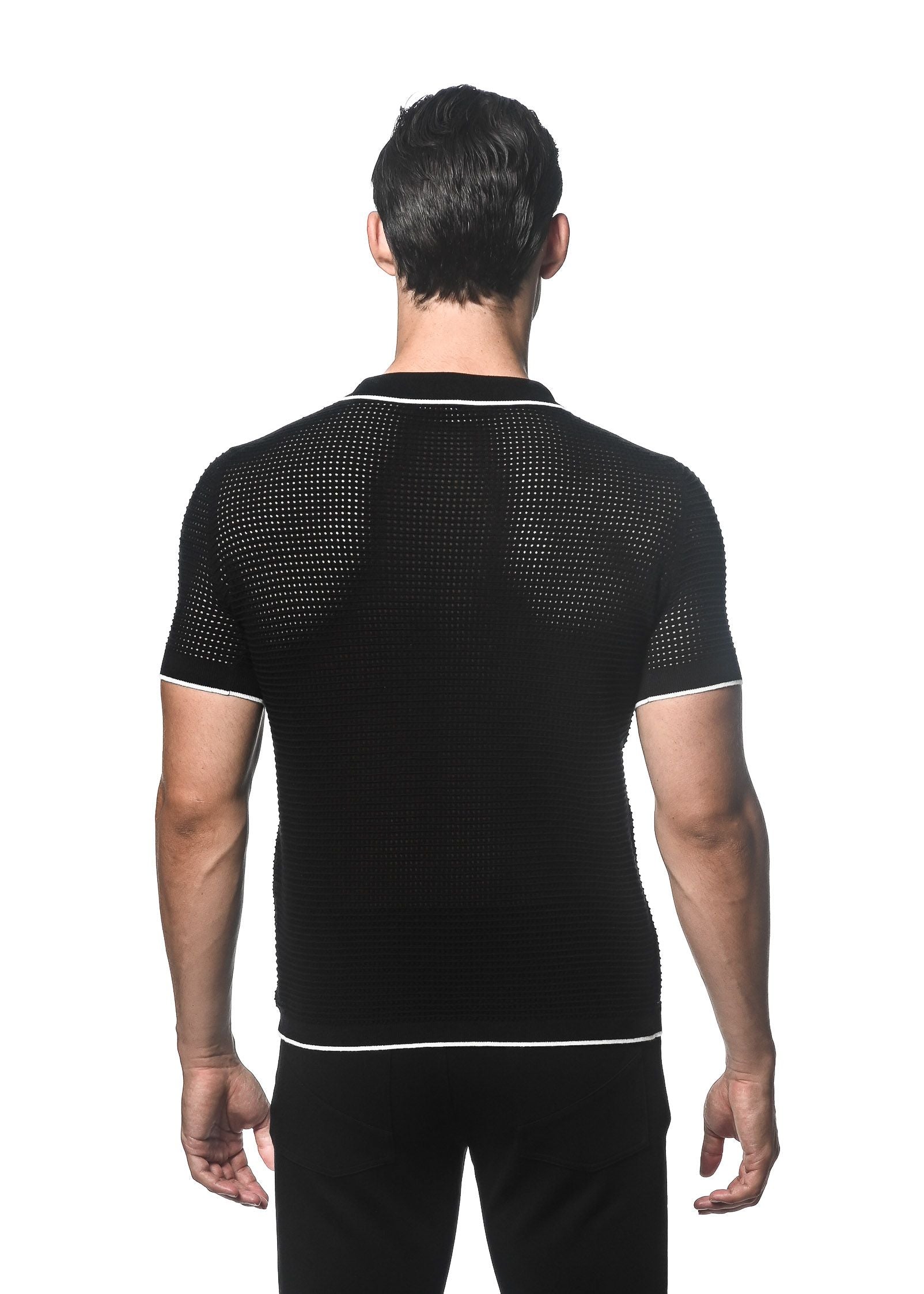 STRICKPOLOSHIRT MIT JOHNNY-KRAGEN UND KANTEN