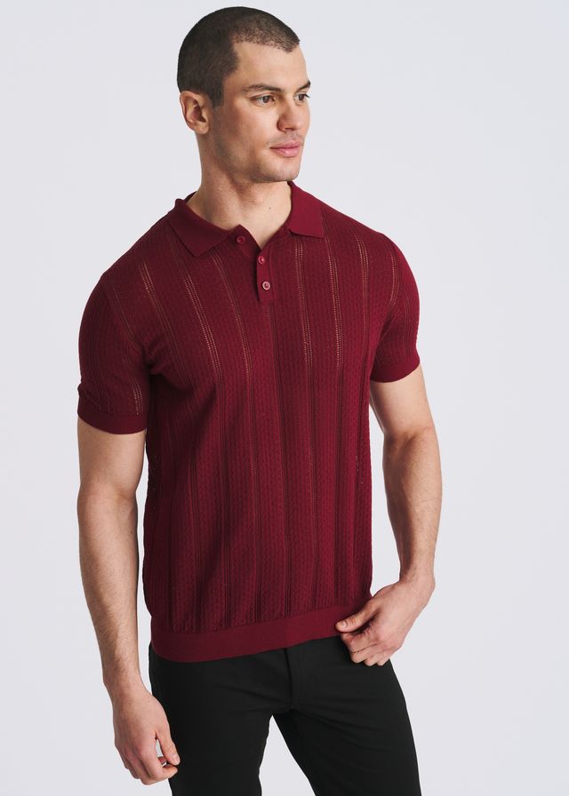 POSTMARC Men's Pointelle Knit Polo - Merlot