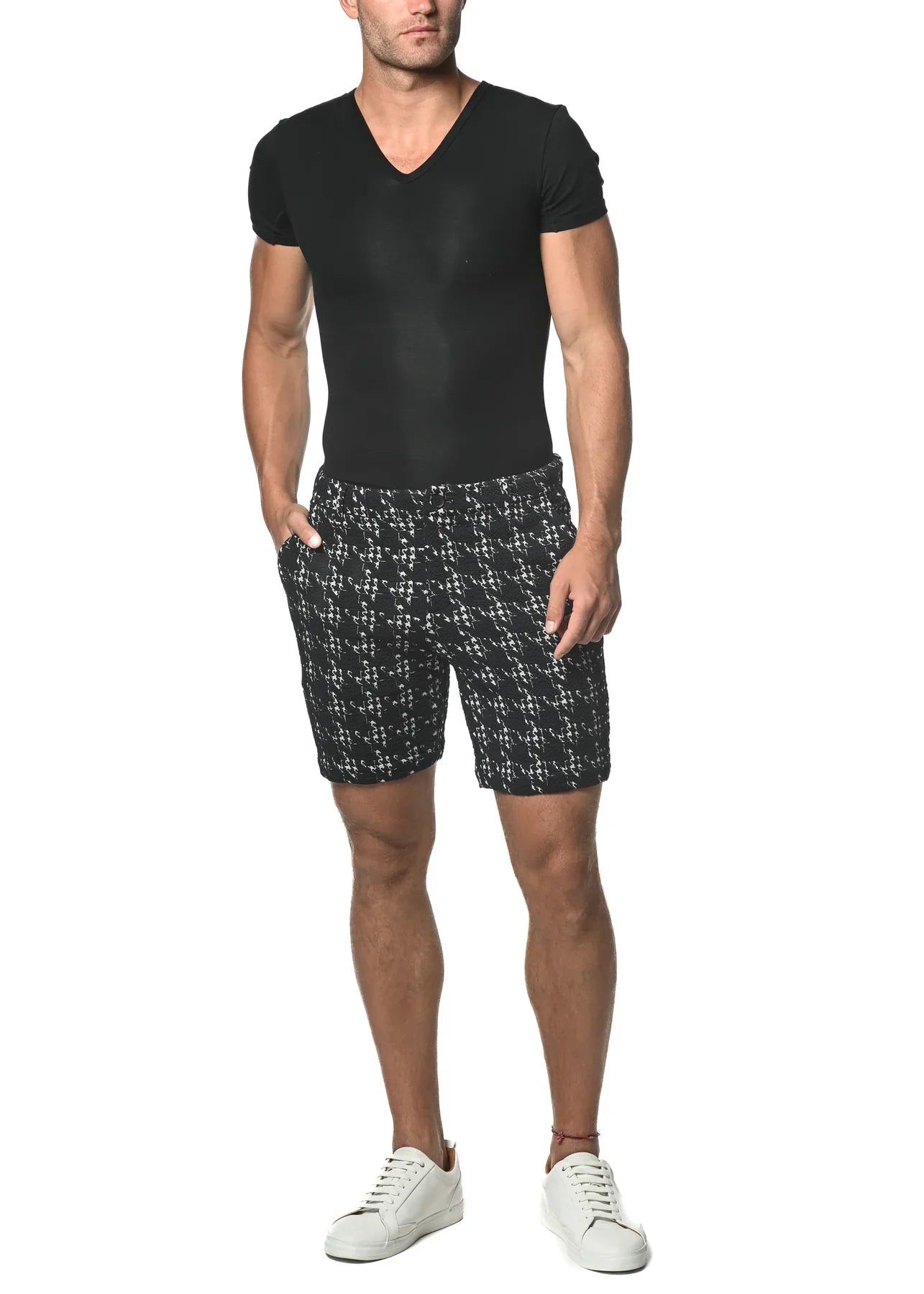 SHORTS AUS STRETCH-JACQUARD-STRICK