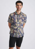 POSTMARC Men's Blooms Print S/S Linen Tencel Shirt - Navy/Seacrest