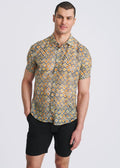 POSTMARC Men's Diamonds Lightweight Cotton Silk S/S Shirt - Gold/Navy Diamonds
