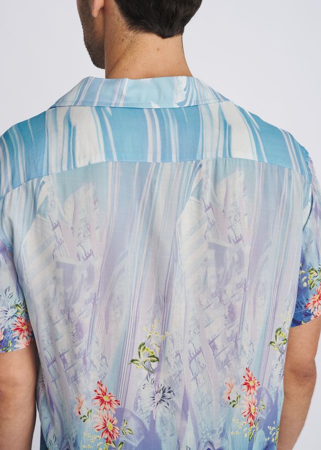 POSTMARC Floral Border Print S/S Modal Shirt - Cobalt/Turquoise Floral
