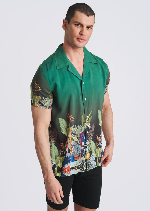 POSTMARC Fauna Border Print S/S Modal Shirt - Emerald/Multi Fauna