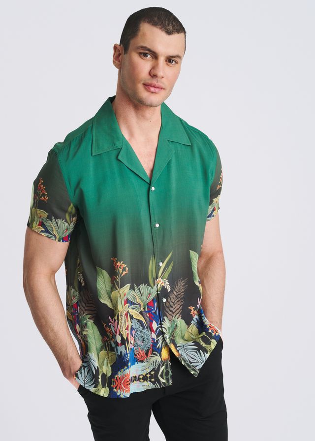 POSTMARC Fauna Border Print S/S Modal Shirt - Emerald/Multi Fauna