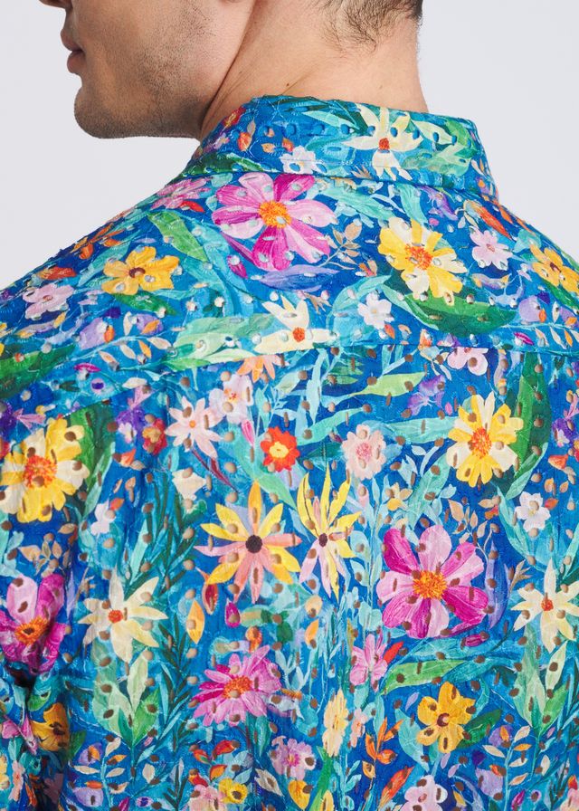 POSTMARC Floral Printed Eyelet S/S Shirt - Cobalt/Multi