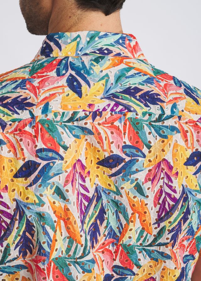 POSTMARC Rainbow Leaves Printed Eyelet S/S Shirt - Rainbow