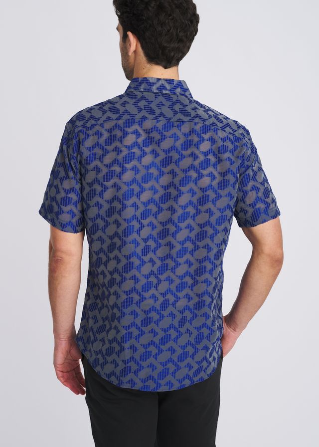 POSTMARC Men's Rhombus Lightweight Jaquard S/S Shirt - Navy