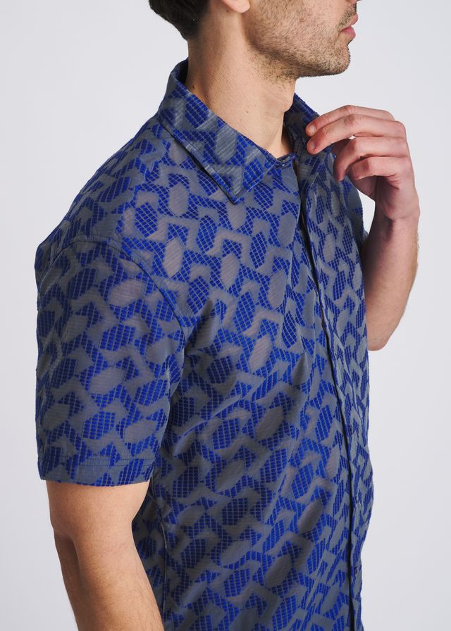 POSTMARC Men's Rhombus Lightweight Jaquard S/S Shirt - Navy