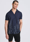 POSTMARC Embroidered Border S/S Shirt - Navy/Sky