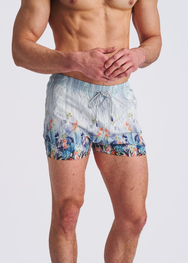 POSTMARC Floral Print Swim Shorts W/ Mesh Lining - Cobalt/Turquoise Floral