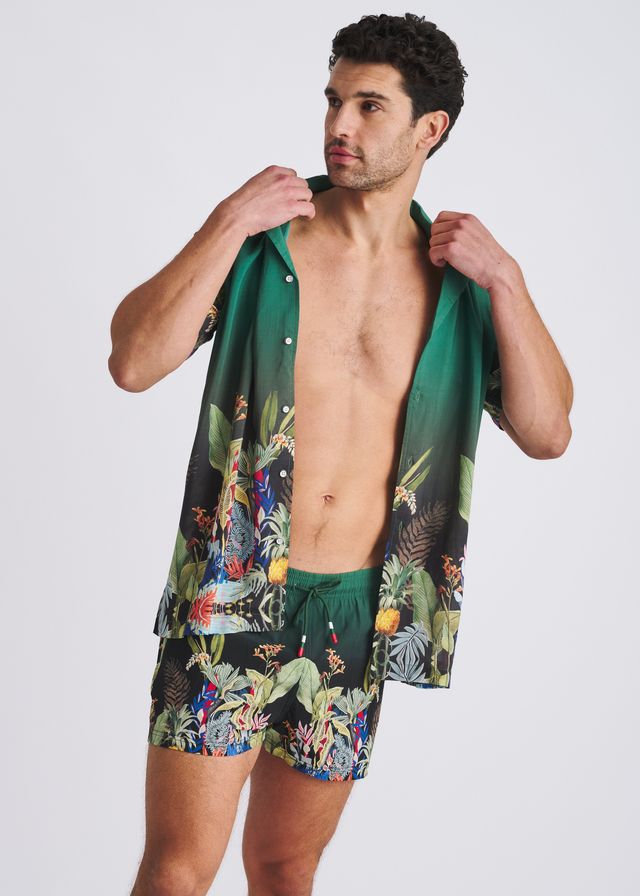 POSTMARC Fuana Print Swim Shorts W/ Mesh Lining - Emerald/Multi Fauna