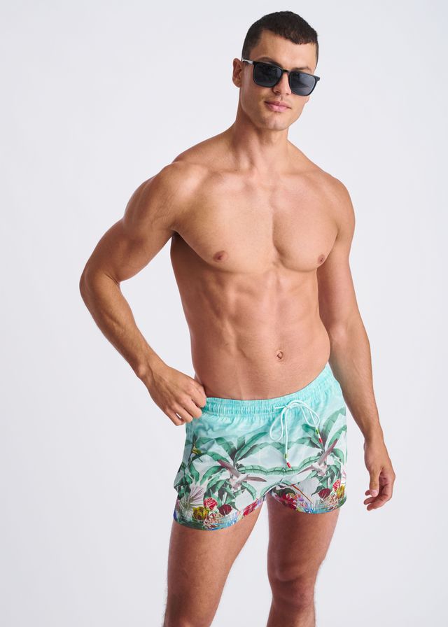 Badeshorts mit Tropenmuster und Mesh-Futter