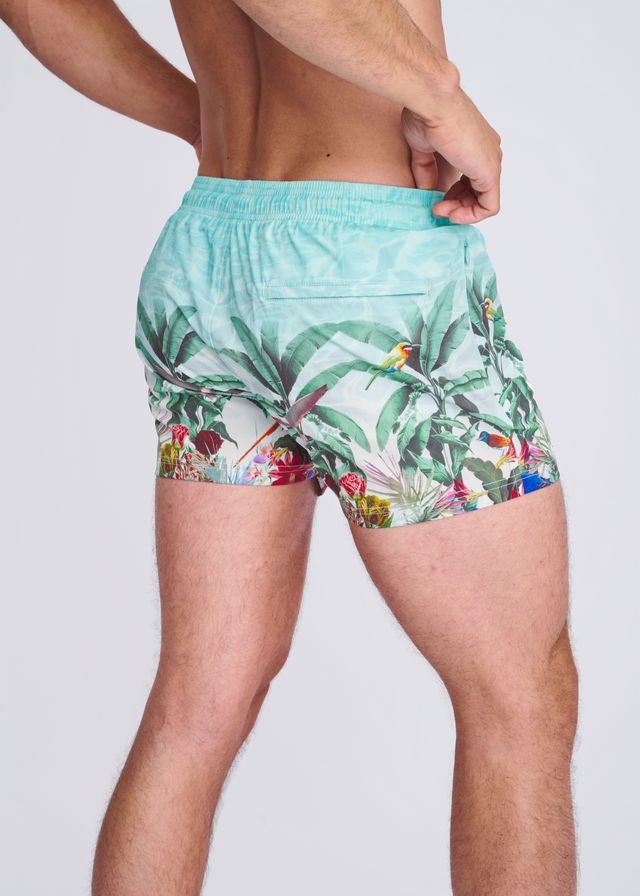 Badeshorts mit Tropenmuster und Mesh-Futter