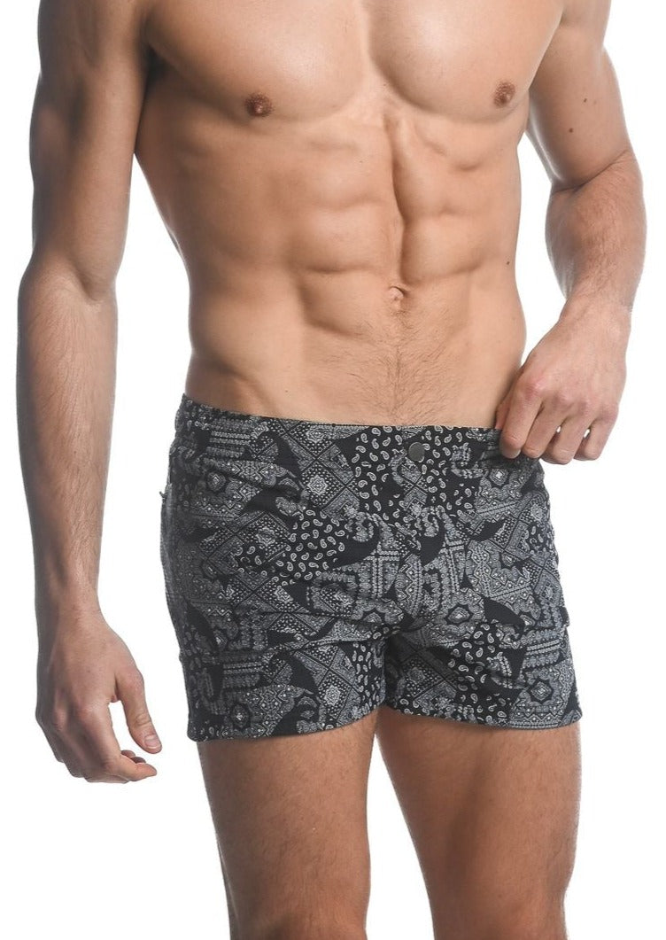 PAISLEY PRINTED SWIM SHORTS W/ MESH LINING