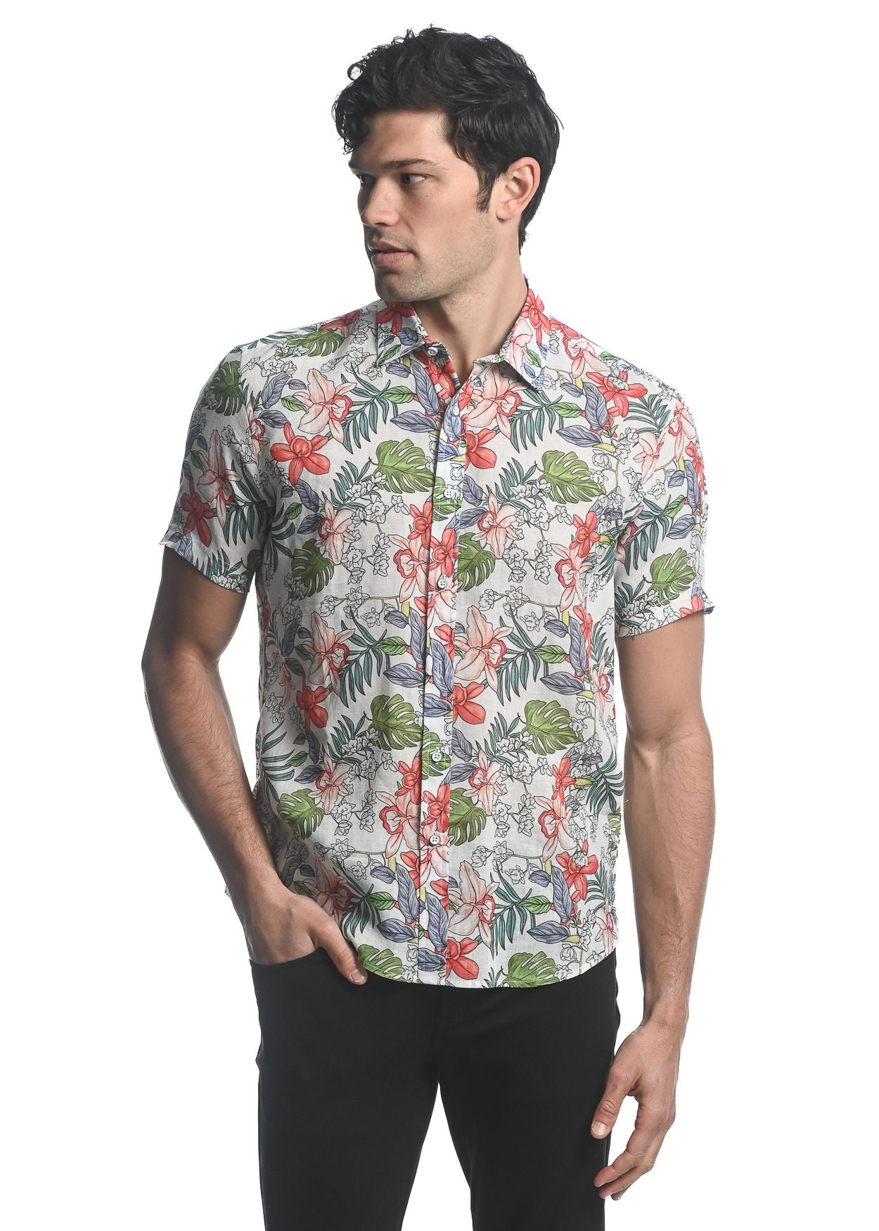 CAMISA TEJIDA MANGA LARGA DE TENCEL/LINO ORQUÍDEAS