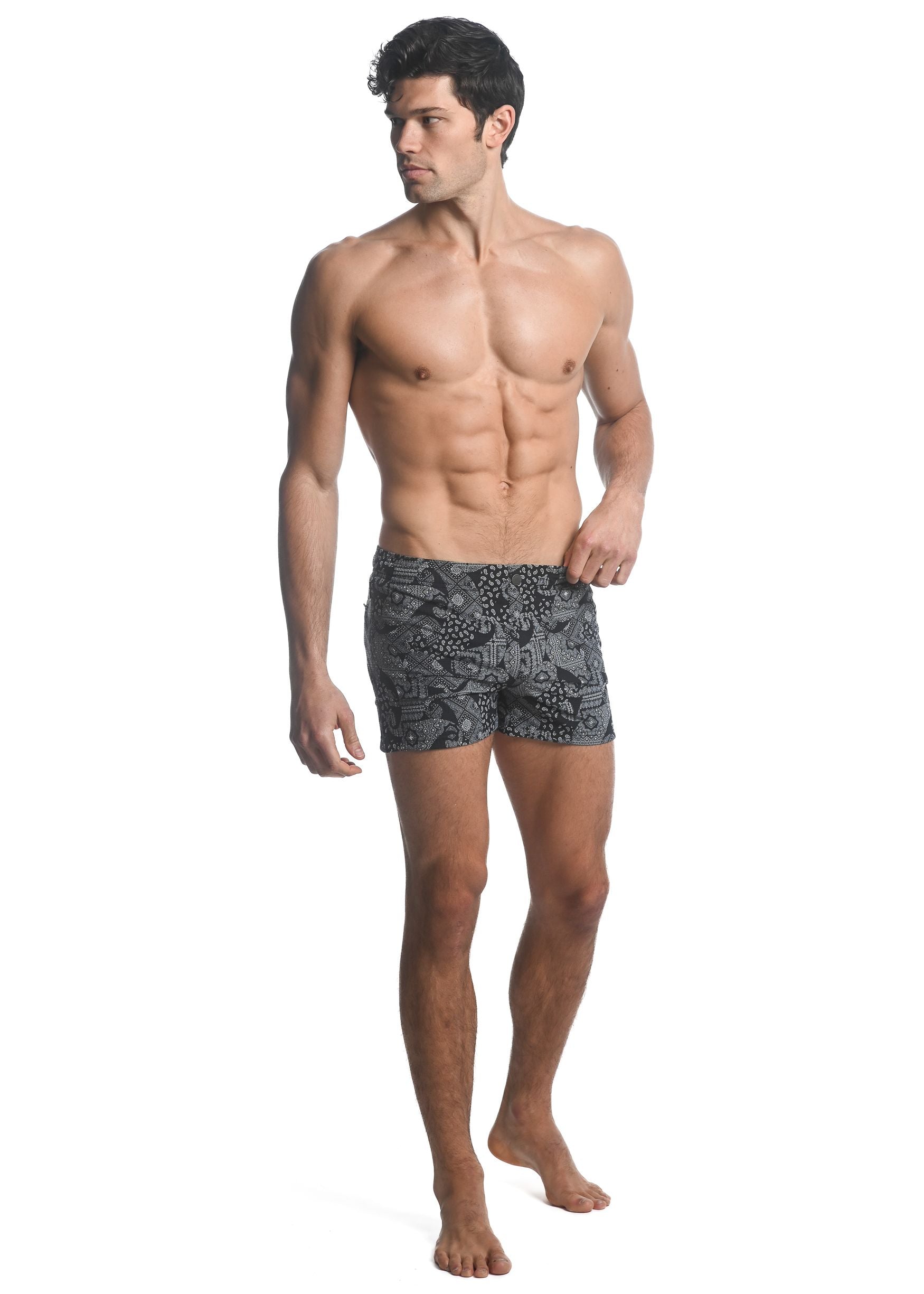 PAISLEY PRINTED SWIM SHORTS W/ MESH LINING